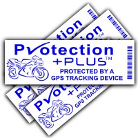 5 x Motorbike GPS Security Stickers-PP Design-Blue on White-Tracker Device-Motorcycle Bike Warning Tracking Signs 